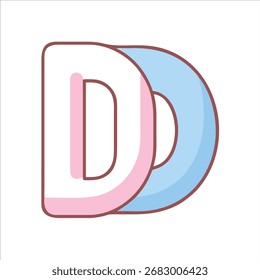 Niedlicher Buchstabe D mit farbigem Umriss auf weißem Hintergrund, Vektorlogo-Design