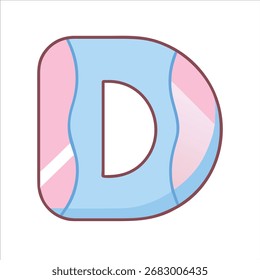 Niedlicher Buchstabe D mit farbigem Umriss auf weißem Hintergrund, Vektorlogo-Design