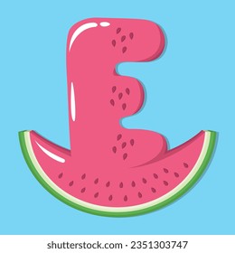 Cute Letter E Over Pink Watermelon Slice Font
