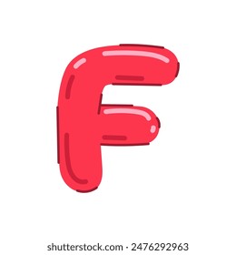 Cute letter F vector illustration, cartoon kids font image, colorful childish bubble letter, glossy canddy or jelly style alphabet