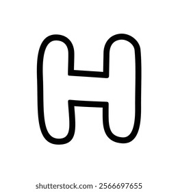 Cute letter H vector illustration, hand drawn doodle sketch outline, cartoon english alphabet H typographic design, letter H clip art, clip art letter h