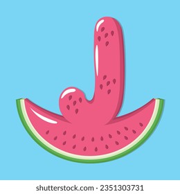 Cute Letter J Over Pink Watermelon Slice Font
