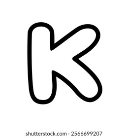 Cute letter K line art vector illustration, hand drawn doodle sketch outline style, cartoon alphabet K typographic design, clipart letter K, letter K clip art