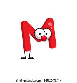 cute letter M with eye in comic style.illustration for kids. cartoon style