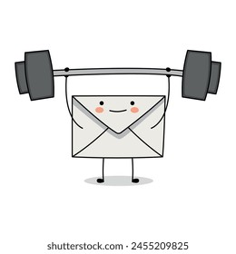 Cute letter mail cartoon character lifting weight doodle