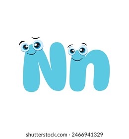 Cute letter N with eye in comic style Illustration for kids. Cartoon style illustration. Symbol from the kids alphabet Isolated on white background.