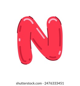 Cute letter N vector illustration, cartoon kids font image, colorful childish bubble letter, glossy canddy or jelly style alphabet N