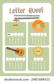 cute letter quest worksheet printable for kids education fun learning