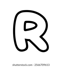 Cute letter R line art vector illustration, hand drawn doodle sketch outline style, cartoon alphabet R typographic design, clipart letter R, letter R clip art