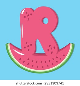 Cute Letter R Over Pink Watermelon Slice Font
