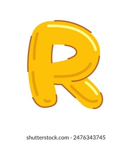 Cute letter R vector illustration, cartoon kids font image, colorful childish bubble letter, glossy canddy or jelly style alphabet R
