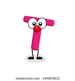cute letter T with eye in comic style.illustration for kids. cartoon style