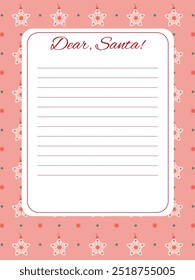 cute letter template to Santa Claus with Christmas stars on a pink background