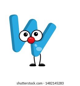 cute letter W with eye in comic style.illustration for kids. cartoon style