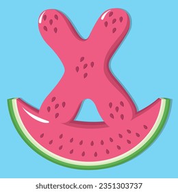 Cute Letter X Over Pink Watermelon Slice Font
