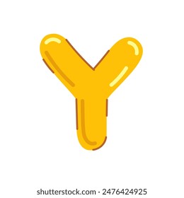 Cute letter Y vector illustration, cartoon kids font image, colorful childish bubble letter, glossy canddy or jelly style alphabet y