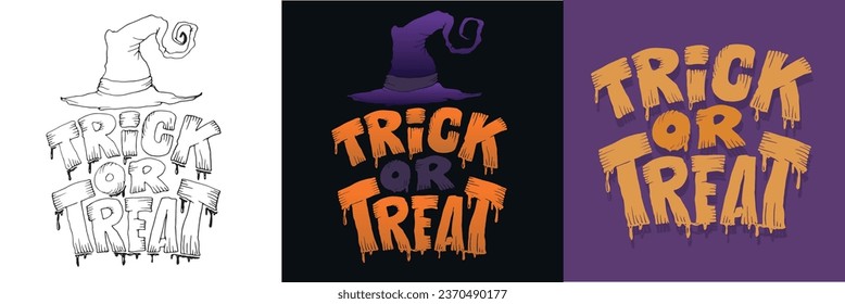 Cute lettering about Happy halloween. Halloween party - Trick or Treat. Halloween invitation. Lettering art for poster, web, banner, t-shirt design.