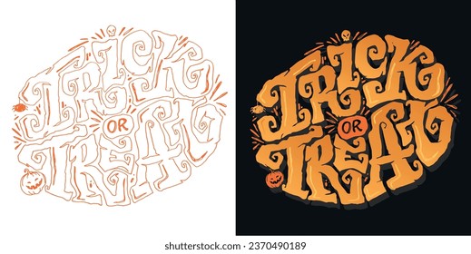 Cute lettering about Happy halloween. Halloween party - Trick or Treat. Halloween invitation. Lettering art for poster, web, banner, t-shirt design.