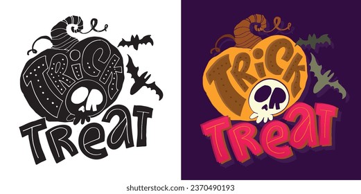 Cute lettering about Happy halloween. Halloween party - Trick or Treat. Halloween invitation. Lettering art for poster, web, banner, t-shirt design.