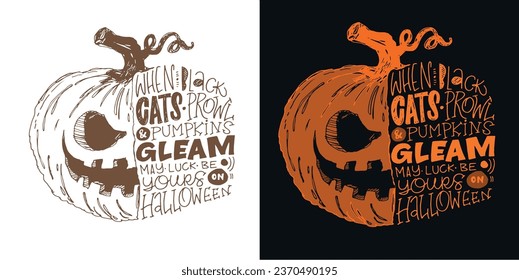 Cute lettering about Happy halloween. Halloween party - Trick or Treat. Halloween invitation. Lettering art for poster, web, banner, t-shirt design.