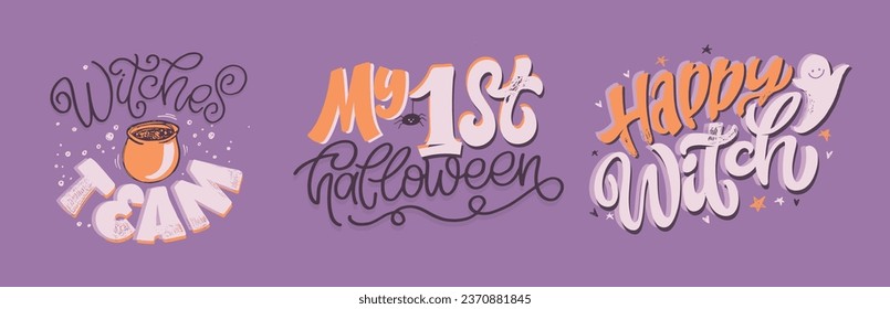 Cute lettering about Happy halloween. Halloween party - Trick or Treat. Halloween invitation. Lettering art for poster, web, banner, t-shirt design.