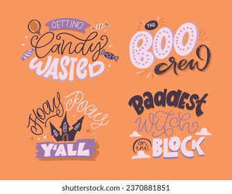 Cute lettering about Happy halloween. Halloween party - Trick or Treat. Halloween invitation. Lettering art for poster, web, banner, t-shirt design.