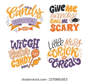 Cute lettering about Happy halloween. Halloween party - Trick or Treat. Halloween invitation. Lettering art for poster, web, banner, t-shirt design.