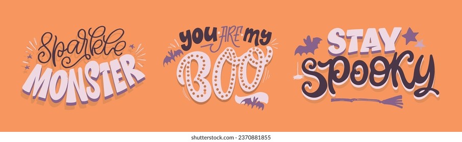 Cute lettering about Happy halloween. Halloween party - Trick or Treat. Halloween invitation. Lettering art for poster, web, banner, t-shirt design.