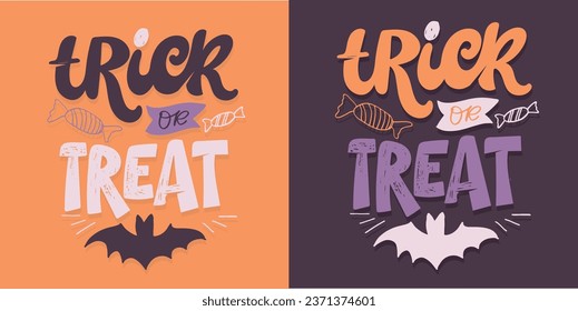 Cute lettering about Happy halloween. Halloween party - Trick or Treat. Halloween invitation. Lettering art for poster, web, banner, t-shirt design.