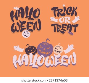 Cute lettering about Happy halloween. Halloween party - Trick or Treat. Halloween invitation. Lettering art for poster, web, banner, t-shirt design.