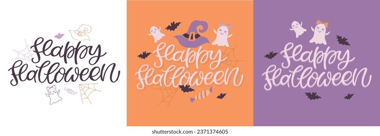 Cute lettering about Happy halloween. Halloween party - Trick or Treat. Halloween invitation. Lettering art for poster, web, banner, t-shirt design.