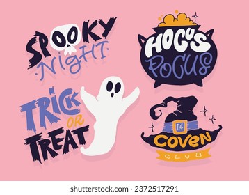 Cute lettering about Happy halloween. Halloween party - Trick or Treat. Halloween invitation. Lettering art for poster, web, banner, t-shirt design.