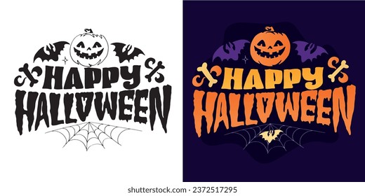 Cute lettering about Happy halloween. Halloween party - Trick or Treat. Halloween invitation. Lettering art for poster, web, banner, t-shirt design.