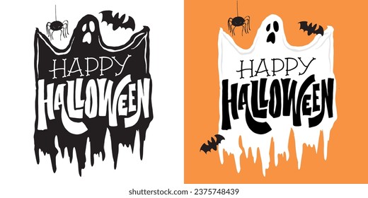 Cute lettering about Happy halloween. Halloween party - Trick or Treat. Halloween invitation. Lettering art for poster, web, banner, t-shirt design.
