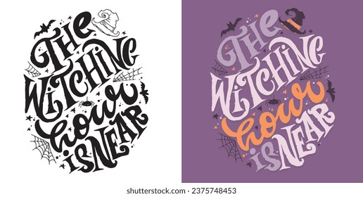 Cute lettering about Happy halloween. Halloween party - Trick or Treat. Halloween invitation. Lettering art for poster, web, banner, t-shirt design.
