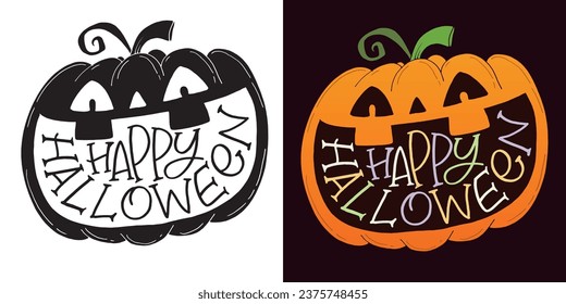 Cute lettering about Happy halloween. Halloween party - Trick or Treat. Halloween invitation. Lettering art for poster, web, banner, t-shirt design.
