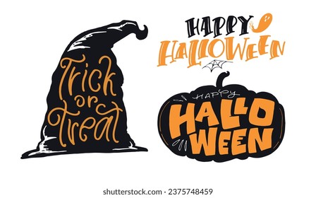 Cute lettering about Happy halloween. Halloween party - Trick or Treat. Halloween invitation. Lettering art for poster, web, banner, t-shirt design.
