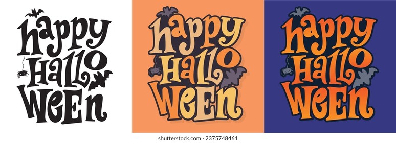 Cute lettering about Happy halloween. Halloween party - Trick or Treat. Halloween invitation. Lettering art for poster, web, banner, t-shirt design.
