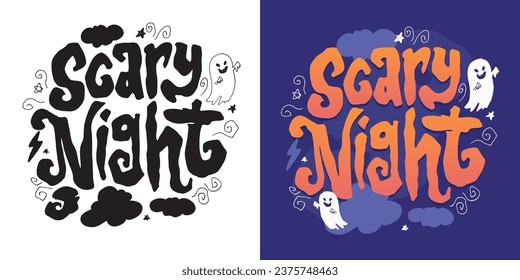 Cute lettering about Happy halloween. Halloween party - Trick or Treat. Halloween invitation. Lettering art for poster, web, banner, t-shirt design.
