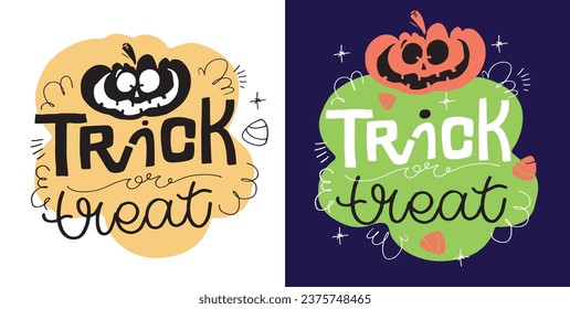 Cute lettering about Happy halloween. Halloween party - Trick or Treat. Halloween invitation. Lettering art for poster, web, banner, t-shirt design.
