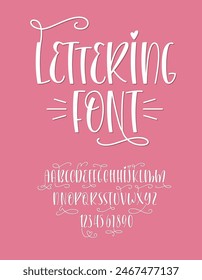 Cute Lettering Font. Lovely Handwritten Alphabet. Creative Letters and Numbers with Flourishes.