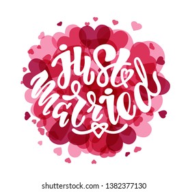 Cute lettering hand drawn doodle label art banner  - Just Married