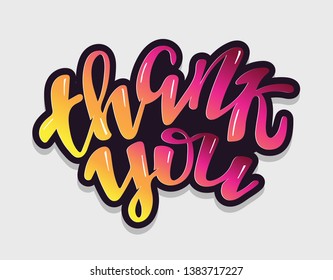 Cute lettering hand drawn doodle label art - Thank You