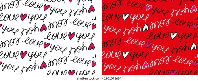 Cute lettering - love you. Happy Valentines Day. Love you. Lettering label about love.