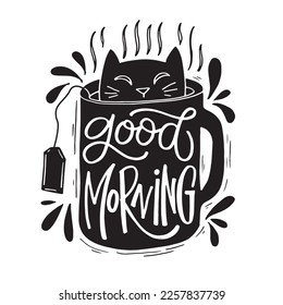 Cute lettering postcard about coffee and cats. Motivation lettering art print, t-shirt design, mug print.