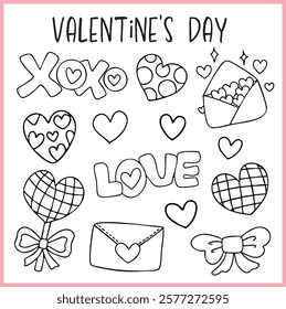 Cute letters, flowers, hearts, love, Valentine's Day, hand drawn