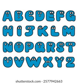 Cute letters with funny eyes vector illustration set capital letters