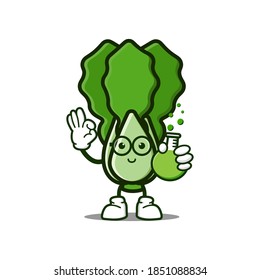 cute lettuce cartoon mascot character funny expression with holding chemical bottle