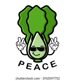 cute lettuce cartoon mascot character funny expression peace reveal