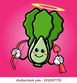 cute lettuce cartoon mascot character funny expression holding love arrow